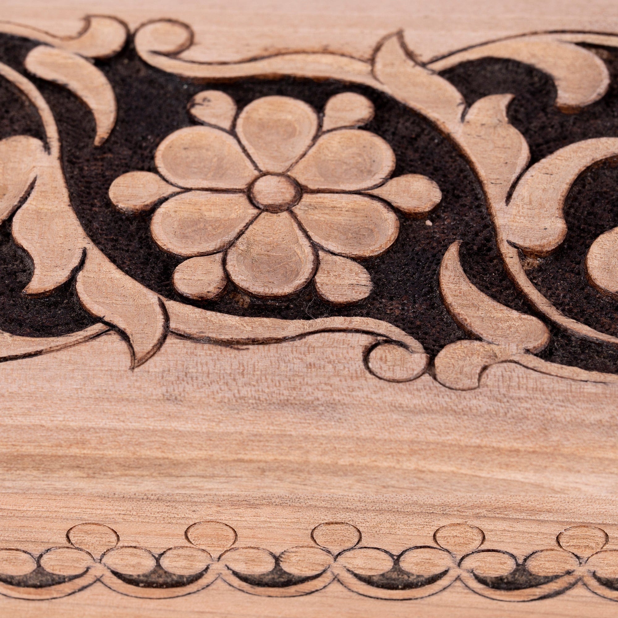 Traditional and Floral Polished Walnut Wood Jewelry Box - Garden Jewels