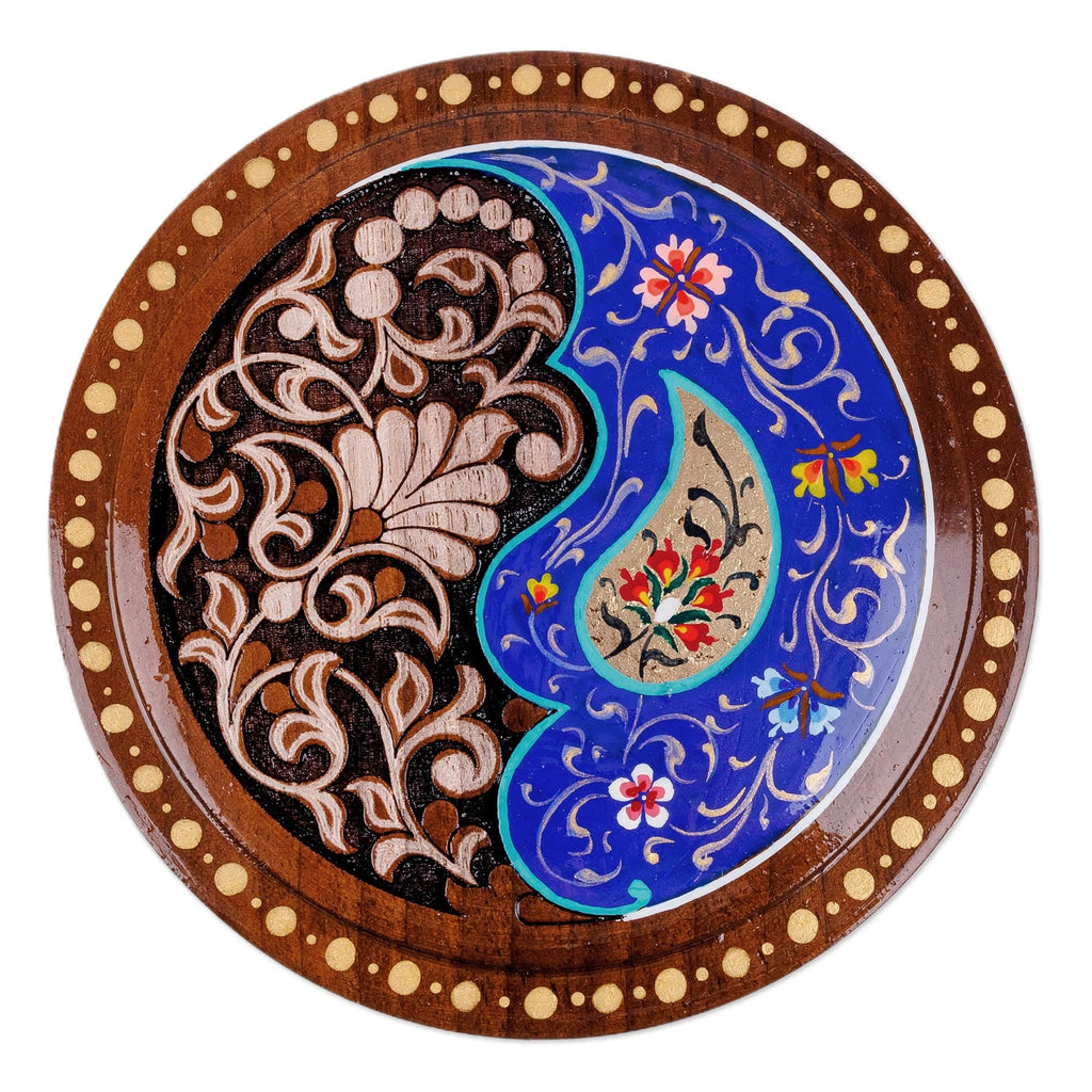 Brown and Blue Wood Jewelry Box with Paisley & Floral Motifs - Azure Paisley Glory