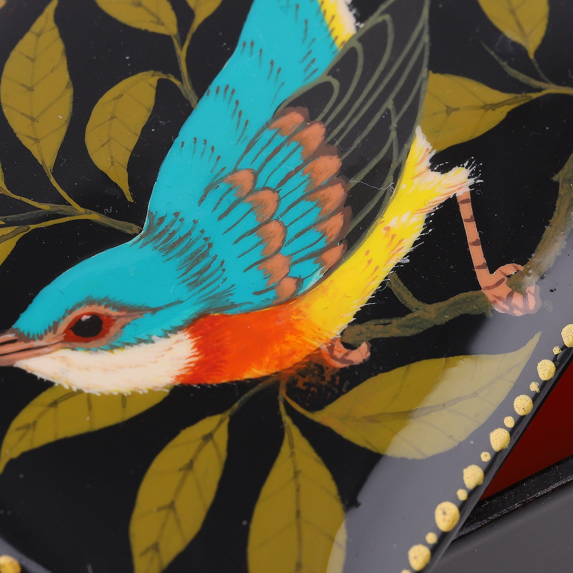 Hand-Painted Bird-Themed Black Papier Mache Jewelry Box - Midnight's Bird