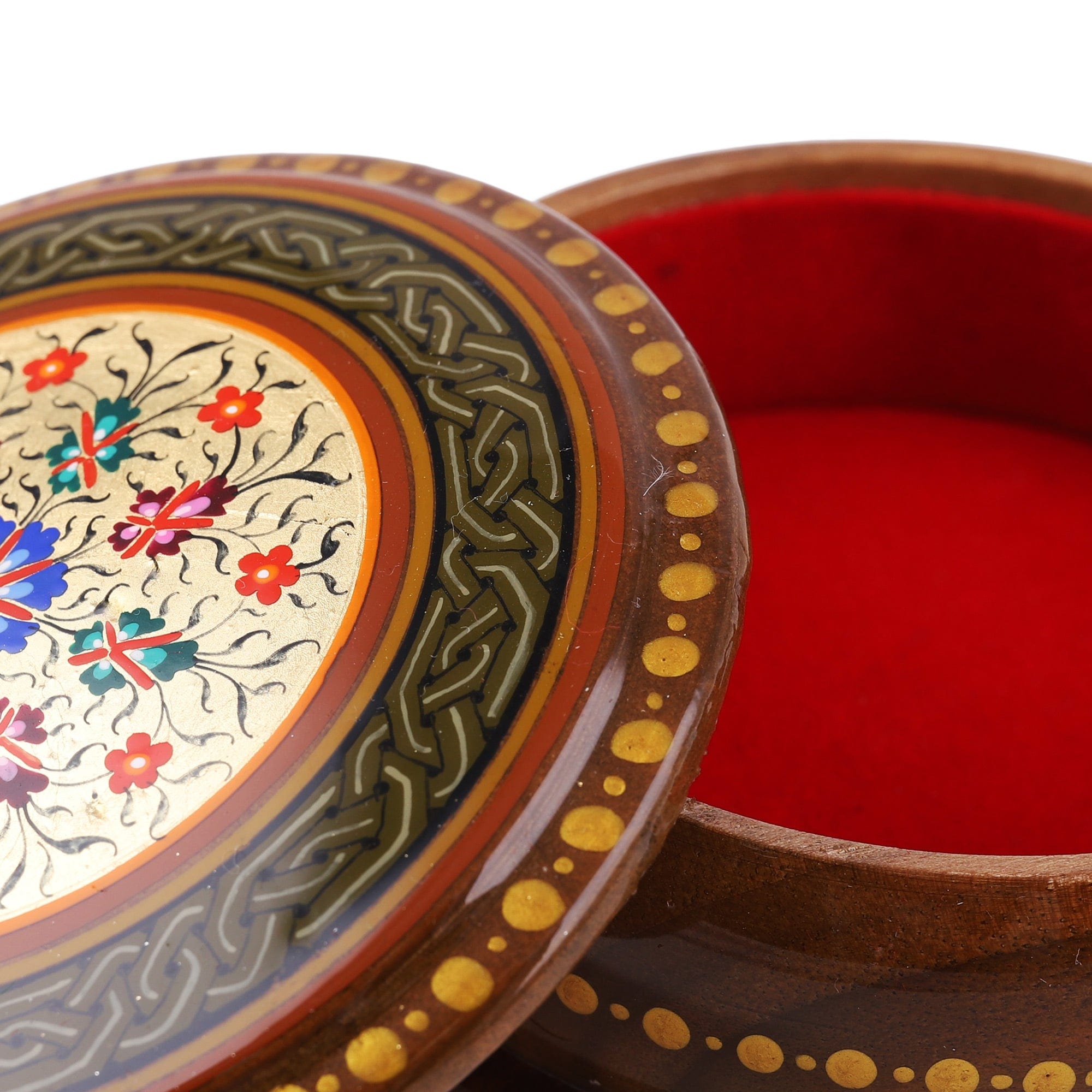 Handcrafted Floral Golden and Brown Walnut Wood Jewelry Box - Cycle of Nobility